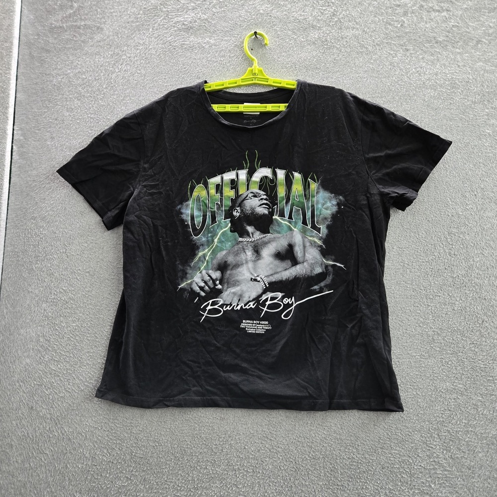 BoohooMAN x Burna Boy Men Shirt 3XL Black Graphic 2020 Short Sleeve Crew Neck